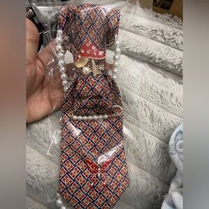 Upcycle Elegant Red and Blue Patterned mushroom tie necklace